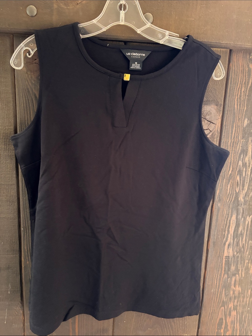 Liz Claiborne Black Sleeveless Notch-Neck Shell Top